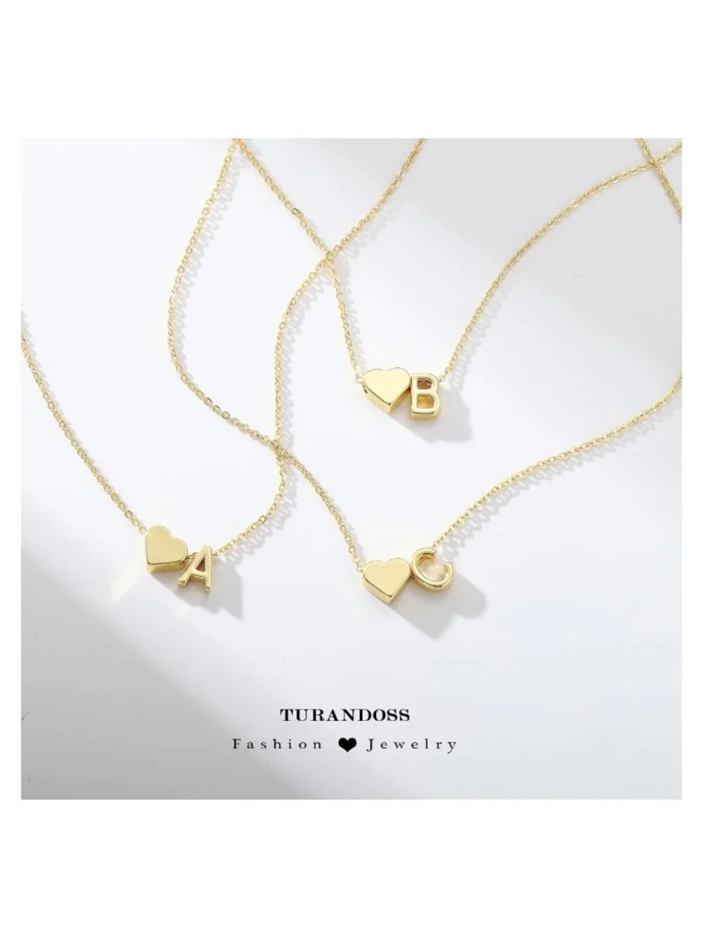 18K Gold Plated Heart Initial Necklace Girls Pendant Jewelry Gift